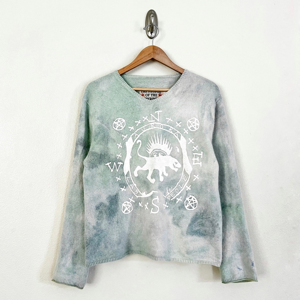THE PEOPLE OF THE LABYRINTHS Compass Cashmere Wool Tie Dye Sweater in Green